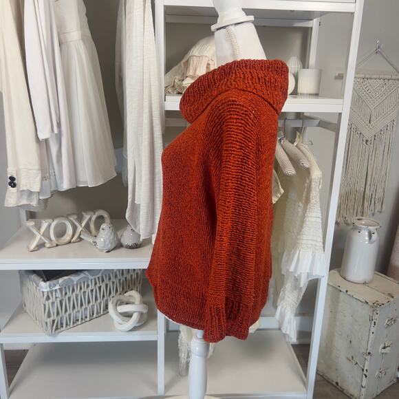 Project Women's SIze L Orange Chunky Knit Cowlneck Sweater #3178 - Picture 4 of 8